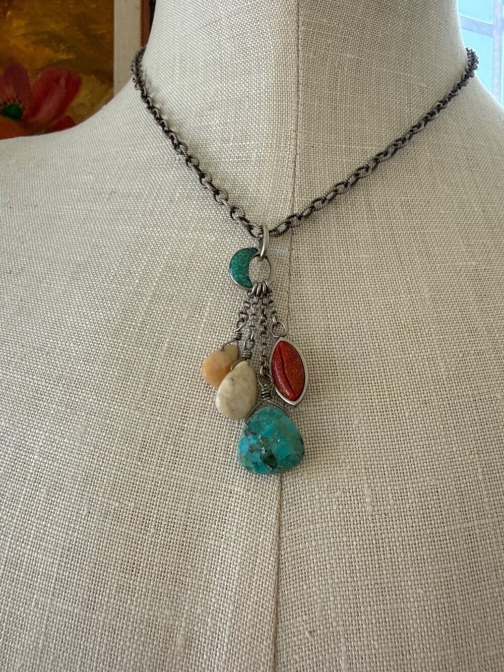 Vintage 90's Silpada Sterling Silver Chain Necklace With Gemstone Dangle Charms - Picture 15 of 15